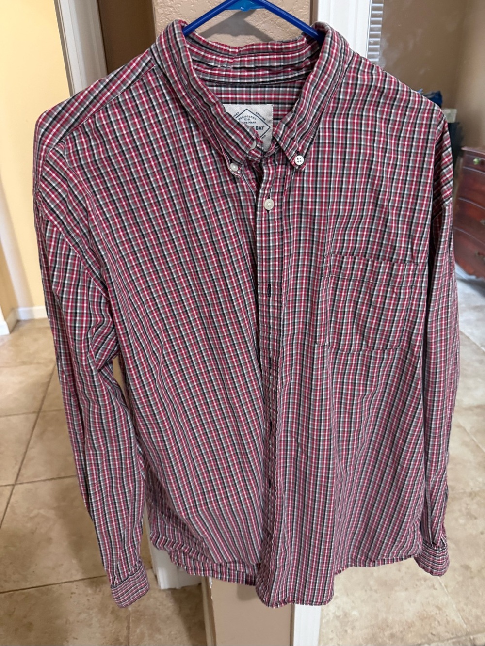 St. John's Bay Red and Green Plaid Button-Down Shirt